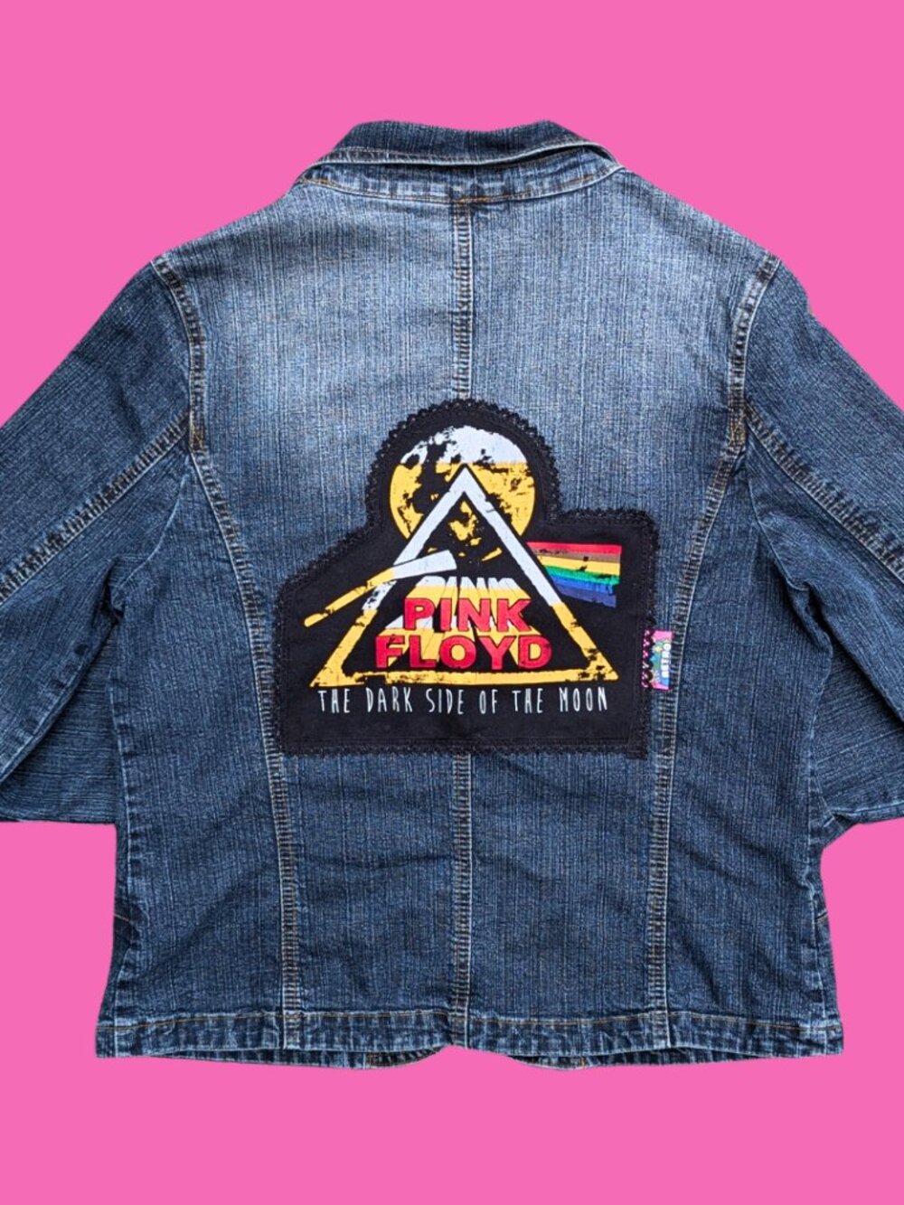 Pink Floyd, The Dark Side of the Moon Upcycled T-Shirt Denim Jacket Size L